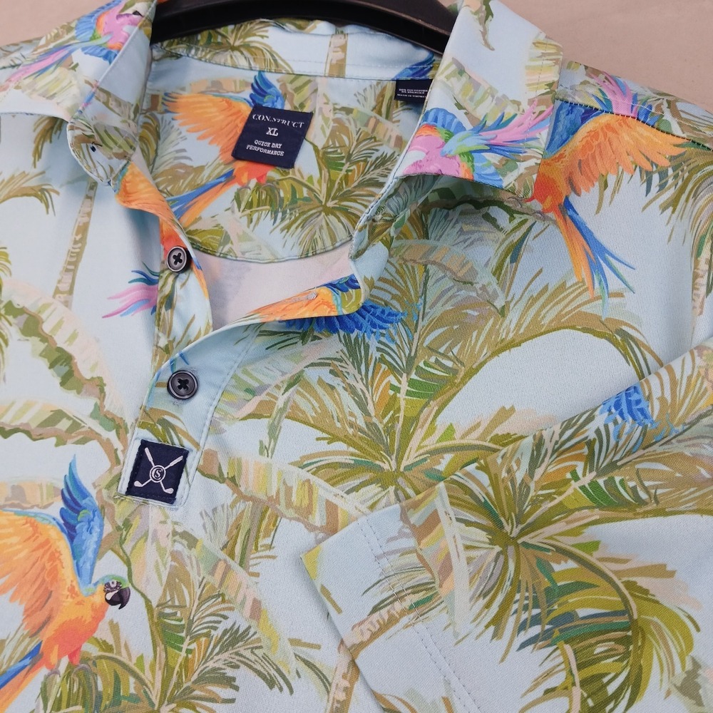 Construct XL Mens Polo Shirt Quick Dry Performance Floral 21x27 **Fits A Small *
